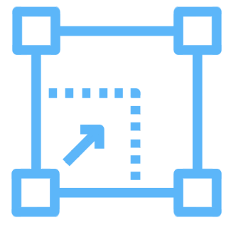 An icon for size scaling, indicating that process could be adapted to different production sizes