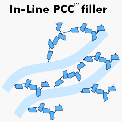 Small In-Line PCC crystals are firmly anchored to fibers and fibrils, uniform filler distribution in paper web