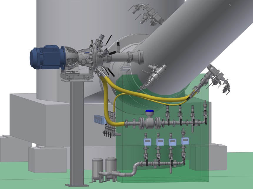 TrumpJet Flash Mixing station with four TrumpJet mixers and a TrumpJet injection pump