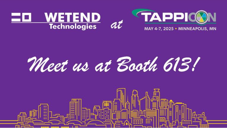 Invitation to meet experts from Wetend Technologies at TappiCon 2025, containing logos and landscape line of Minneapolis