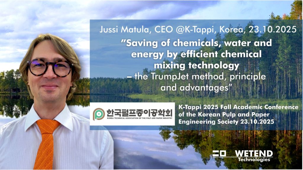Jussi Matula presenting on TrumpJet chemical mixing at Ktappi 2025