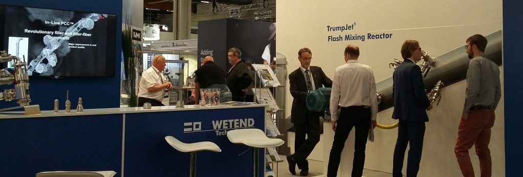 The stand of Wetend Technologies at Pulp&Beyond. Company experts present TrumpJet Flash Mixing technology at the trade show.