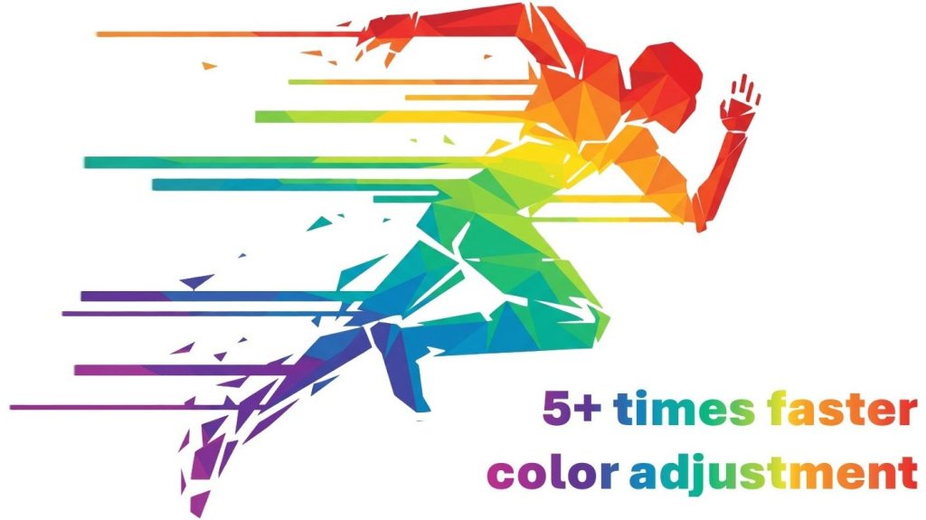 A rainbow colored silhouette of a running man, symbolizing the fast response to color adjustment achieved with TrumpJet Flash Mixing of paper dyes